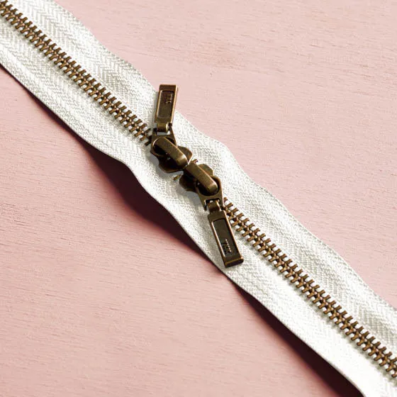 Rits met dubbele schuiver - 40 cm - brass - off white - Atelier Brunette